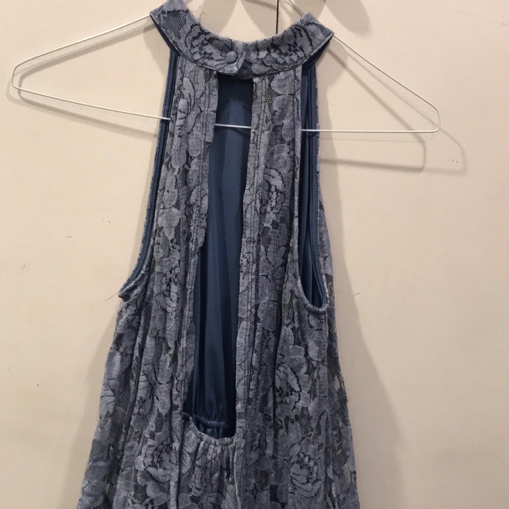 Audrey 3+1 Open Back Blue Lace Floral Romper - Picture 3 of 4